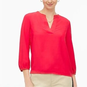Ann Taylor Pink Cuffed Sleeve Blouse with Mandarin Collar
